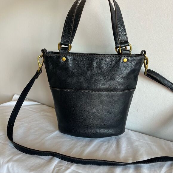 FOSSIL Black Leather Tote shoulder Bag crossbody Satchel Sydney Ryder Gemma Kyle - Picture 4 of 13